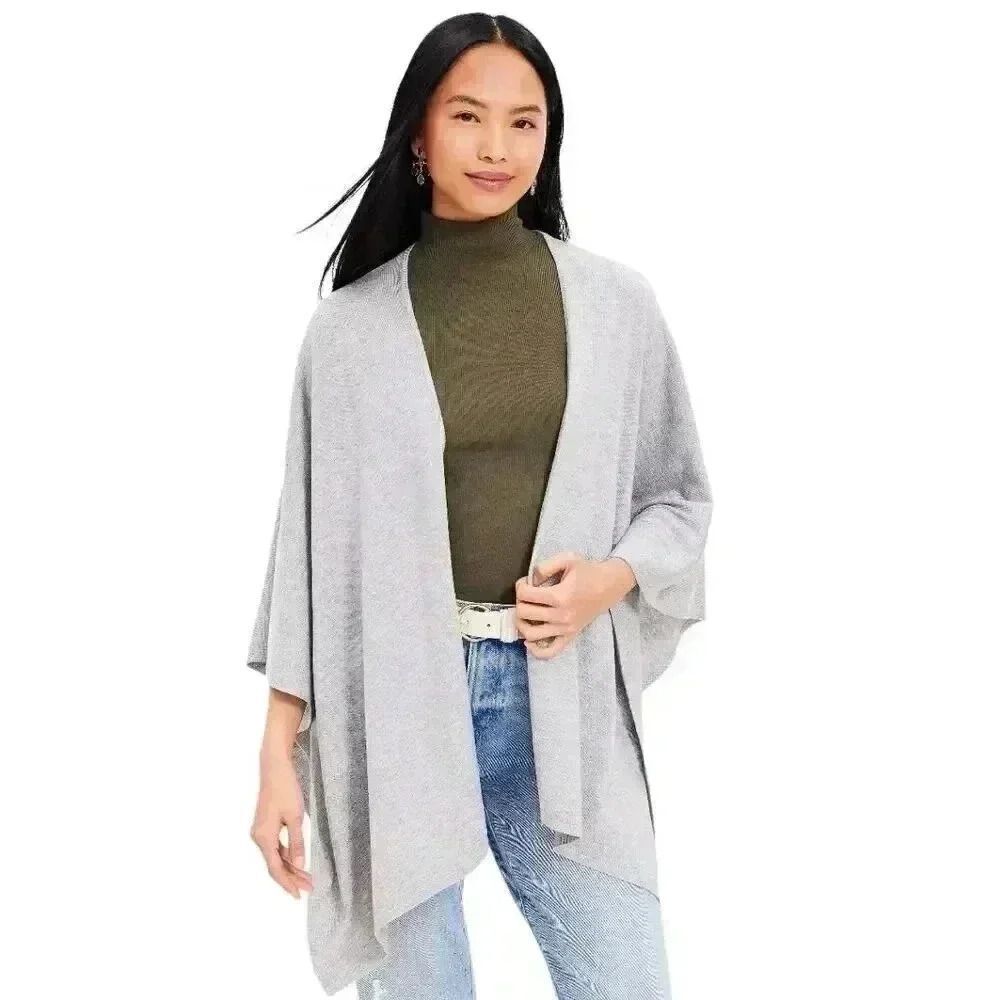 Joan Vass Women's Gray Poly/Acrylic/Nylon/Wool Open Front Lightweight Cardigan S